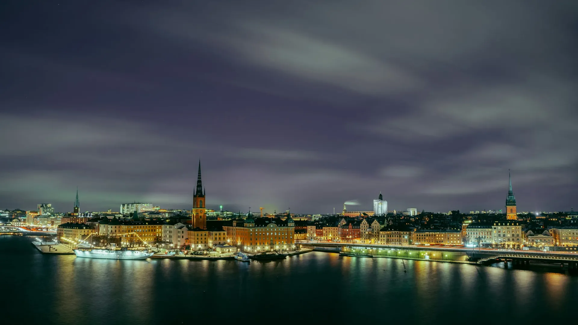 Stockholm's old town at night, seen across the water